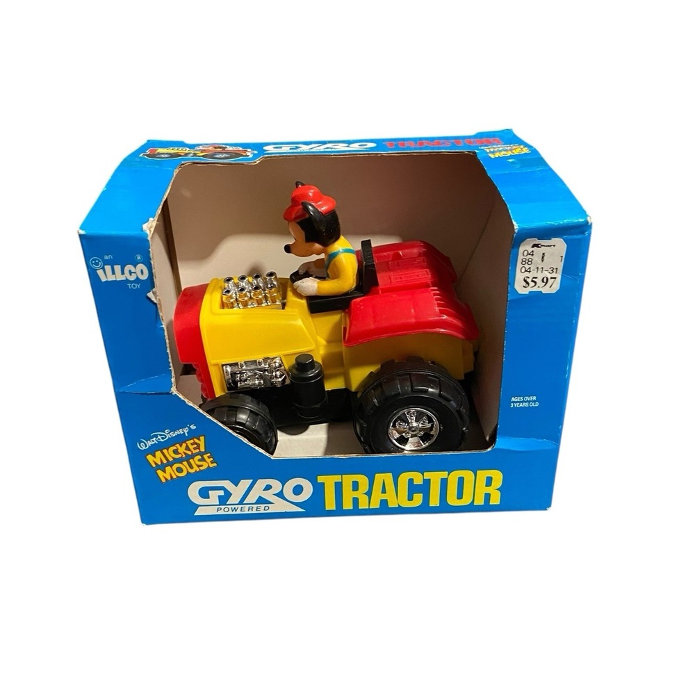 Vintage 1980's‎ Illco Disney Mickey Gyro Powered Tractor Toy Hot Rod